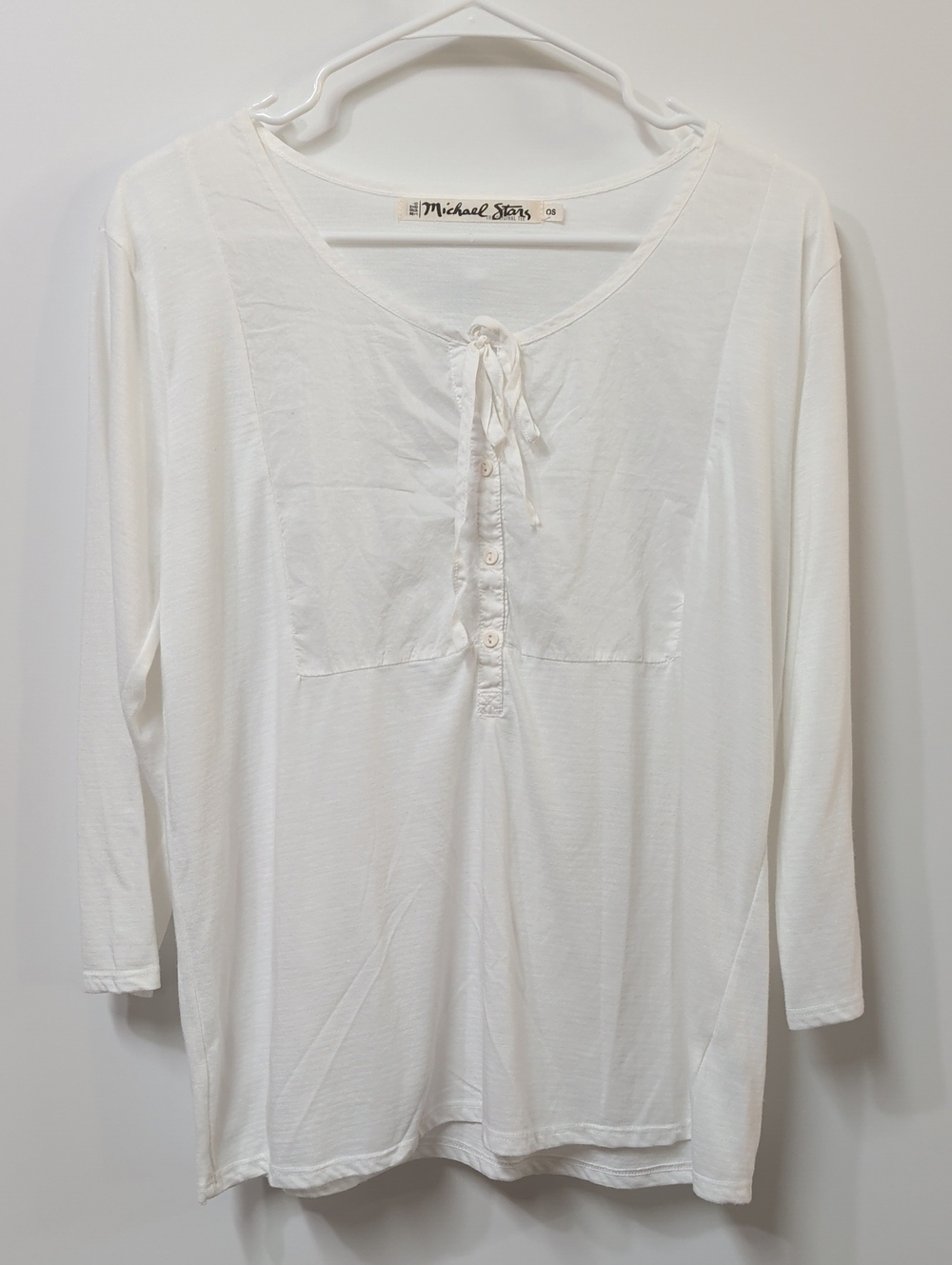 Michael Stars White Tie-Neck Henley Knit Top One Size